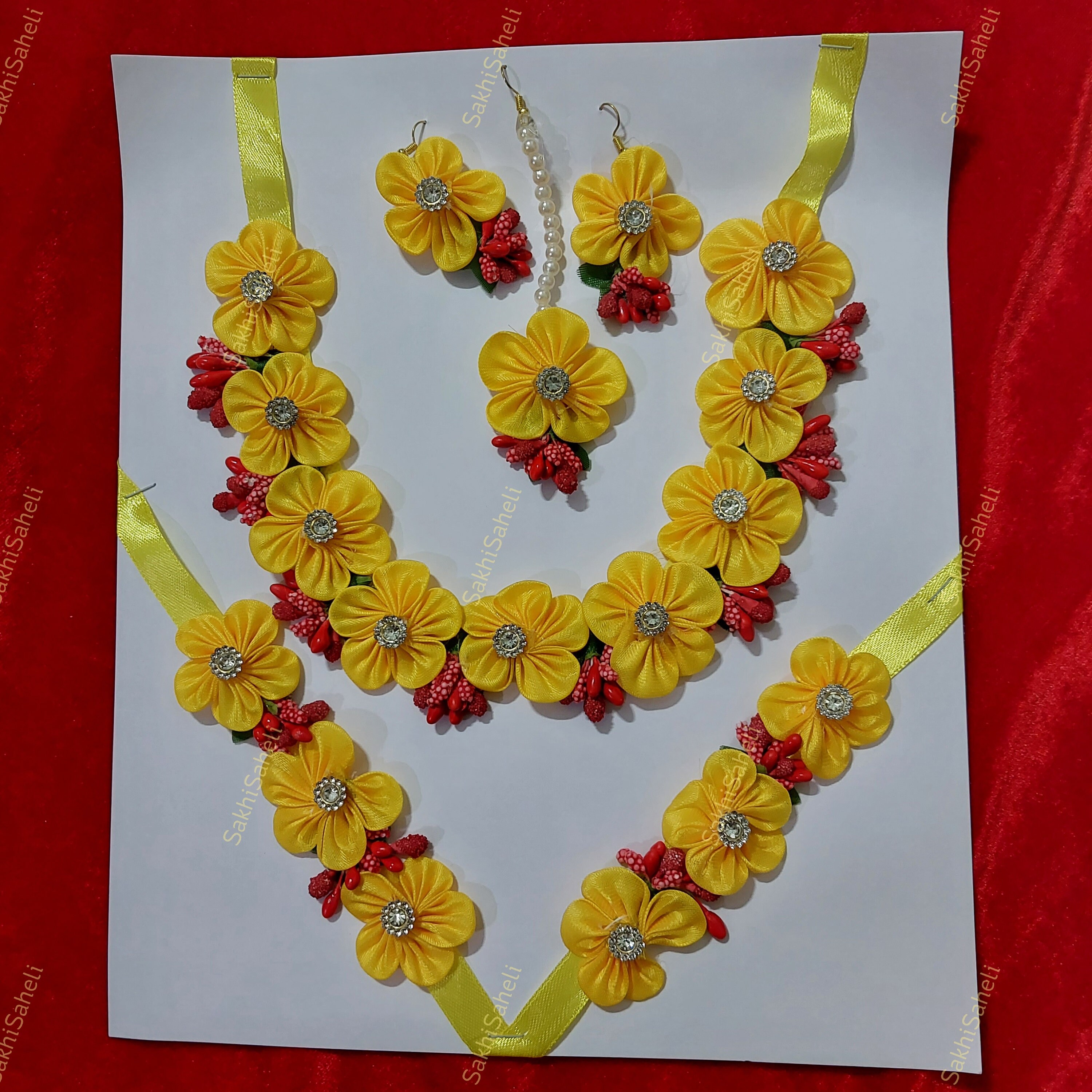 Buy Haldi Jewellery Set, Bridal Flower Necklace, Earrings