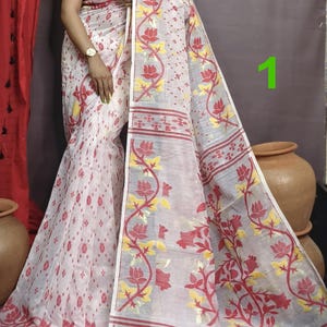 Elegant Soft Dhakai Jamdani Saree Reshom Silk Jamdani Saree Authentic Bengal Handloom Sari for Women Soft Jamdani Saree