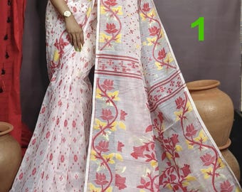 Elegant Soft Dhakai Jamdani Saree Reshom Silk Jamdani Saree Authentic Bengal Handloom Sari for Women Soft Jamdani Saree