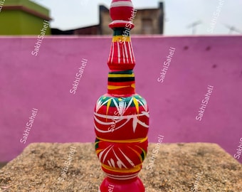 Hand Painted Gachkouto for Bengali Wedding | Lokkhi Jhapi Wooden Sindoor Pot for Bride Gach Kouto Vermilion Box Gaachkouto Red Kumkum Box