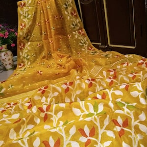 Dhakai Jamdani Saree Reshom Silk Saree All Over Work Authentic Floral Belpata Soft Jamdani Sari Pure Bengal Handloom Sari Anniversary Gift