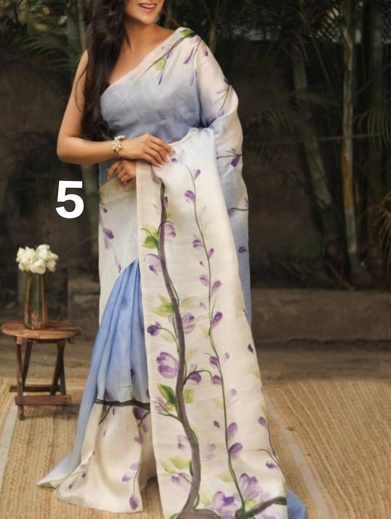 Saree Tag Pure Murshidabad Silk Saree With Silk Mark Tag/ Soft Handpainted Pure ...
