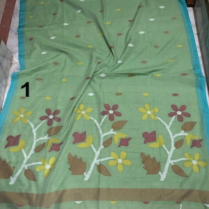 All Over Thread Work Authentic Cotton Polished Tantuja Jamdani Saree With Running Blouse/ Pure Bengal Handloom Saree/ Cotton Jamdani Sari