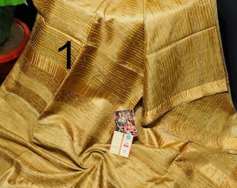 Silk Mark Certified Tussar Silk Saree with Stripe Blouse Piece