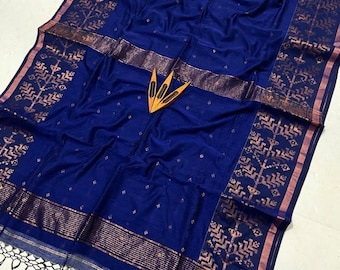 Mercerised Cotton Silk Saree / Handloom Sari for Women with Blouse Piece / Soft Cotton Saree with Zari Border Blue / Green / Red / Pink Gray