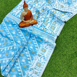 Traditional Soft Bangladeshi Dhakai Jamdani Saree Pure Reshom Jamdani Saree Authentic Bengal Handloom Sari for Women Soft Jamdani Sari