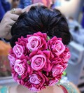 Pink Rose Hair Gajra: Reusable Floral Bun Jewelry for Bridal, Wedding