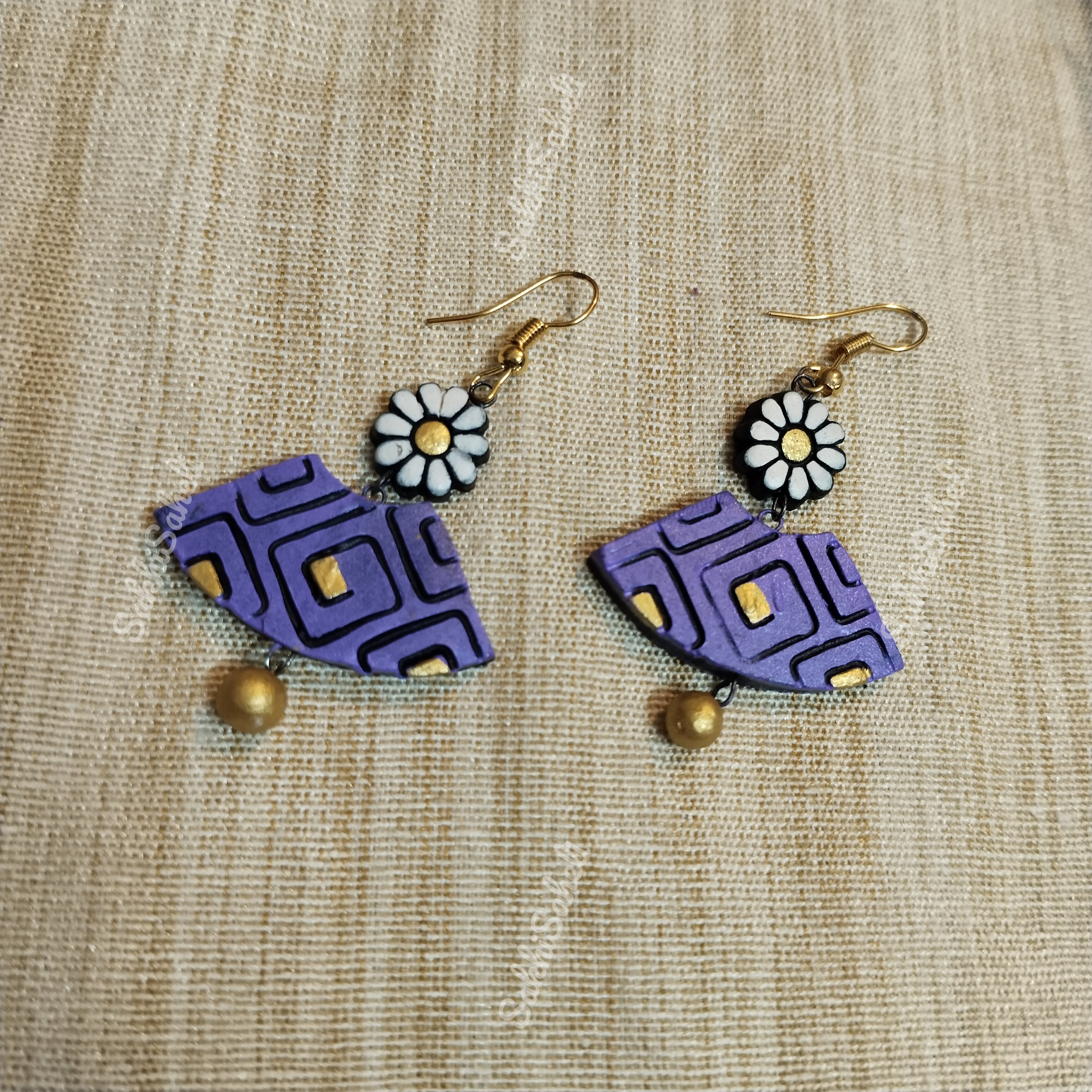 Terracotta Jewelry Set with Handpainted Pendent Necklace Earrings Clay  Jewelry Organic Handmade Eco Friendly Jewellery Primary color: Purple