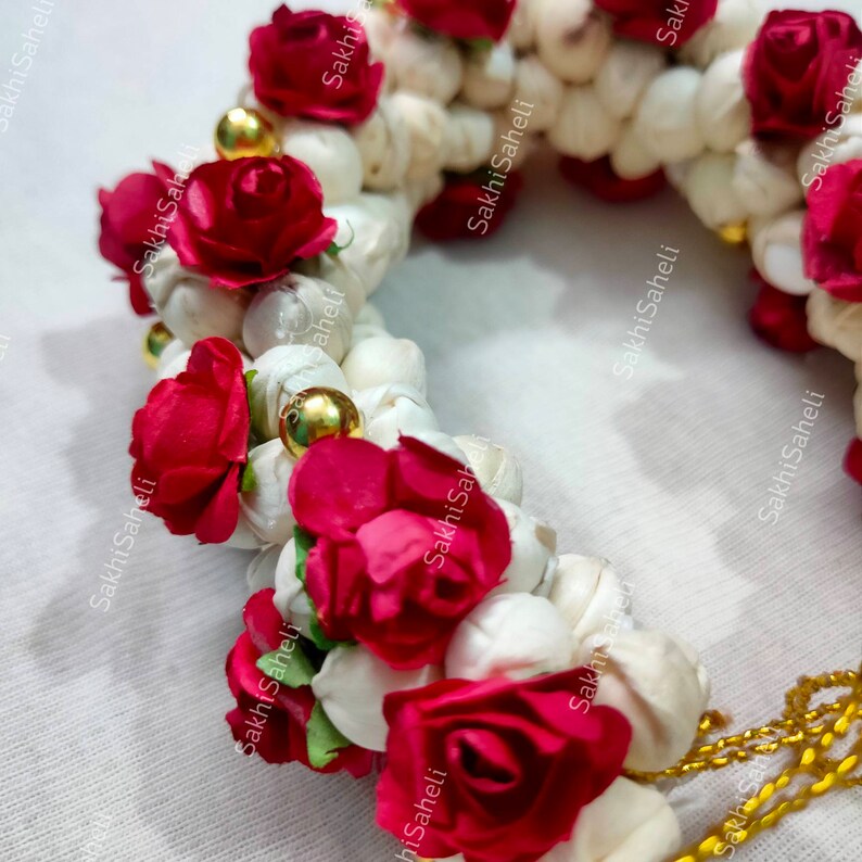 Rose Jamsmin Gajra for Hair Mogra Jhumar Veni Artificial Floral Jewelry Wedding Reusable Sola Wood Juda for Bride Classical Dance Jewelry image 4