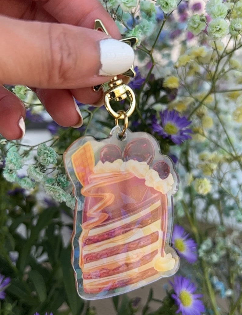 Kawaii Strawberry Chocolate Caramel Confetti Cake Holographic Keychains