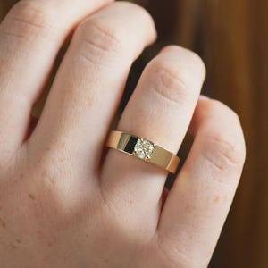 Wide Solitaire Diamond Ring, 14K / 18K Yellow Gold, Solitaire Ring, Thick Engagement Ring, Wide Diamond Ring, Thick solitaire, Gold Diamond