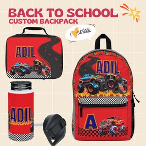 Truck Fast Custom Personalized Backpack, lunch bag, Waterbottle Kids Travel ,  Backpack, Gift for Students, Back to School
