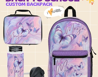 Mochila personalizada con diseño de mariposa morada: mochila escolar para niños