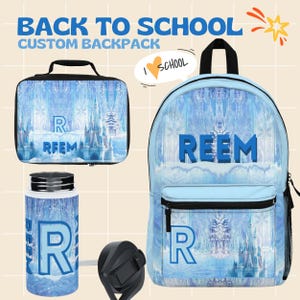 Frozen Elsa Diesney Princess Personalized Backpack, lunch bag, Waterbottle Kids Travel Backpack, Gift for Students, Back to School