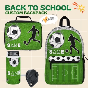 Soccer Custom Personalized Backpack, lunch bag, Waterbottle, Kids Travel Backpack, Unique Name Backpack, Gift for Students, Back to School