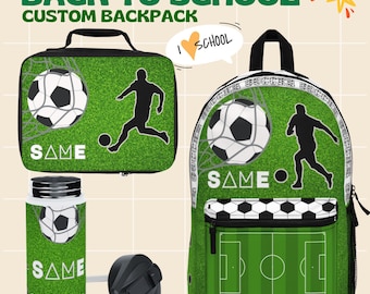 Personalisierter Fußball Rucksack Set: Kinder-Reisetasche, Lunchbag & Wasserflasche