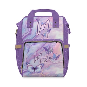 Diaper bag purple Butterfly Custom Personalized, Travel Backpack, Name Backpack, Gift for mom, mom to be