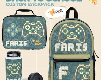 Mochila Gamer Personalizada: Mochila Escolar, Lonchera y Botella de Agua para Niños