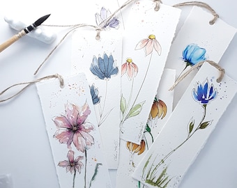 Marque-page aquarelle originale fleurs