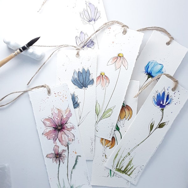 Original watercolor flower bookmark