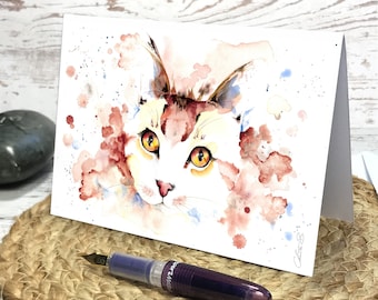 Carte de vœux. Carte postale imprimée d'après l'aquarelle originale, carte postale aquarelle, aquarelle chat, fait main