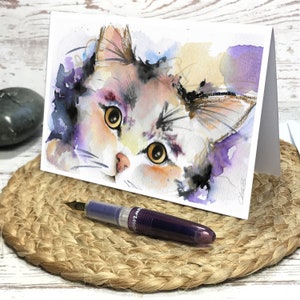Carte de vœux. Carte double volé imprimée d'après l'aquarelle originale, aquarelle chaton, fait main