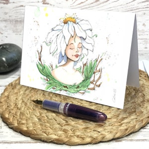 Biglietto d'auguri. Carta doppia stola stampata dall'acquerello originale, acquerello elfo, fatto a mano, fata, elfo del legno