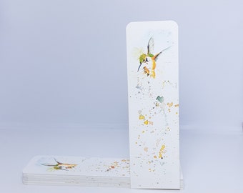 Illustrated bookmark, watercolor bookmark, printed bookmark, hummingbird bookmark