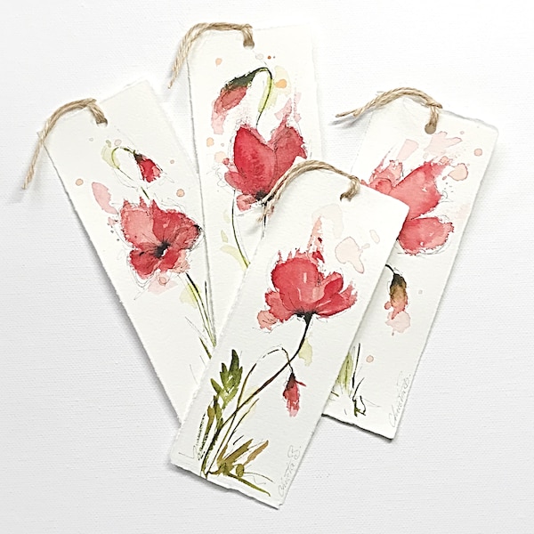 Marque-page  aquarelle originale coquelicot