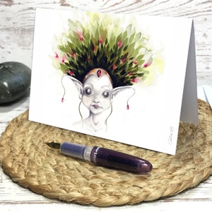 Carte de vœux. Carte postale imprimée d'après l'aquarelle originale, aquarelle elfe, fait main