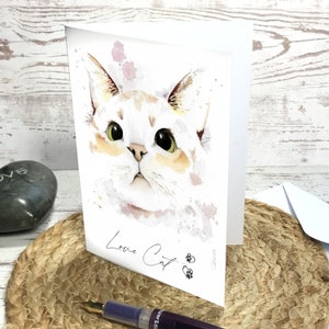 Carte de vœux. Carte double volé imprimée d'après l'aquarelle originale, carte postale aquarelle, aquarelle chat, fait main