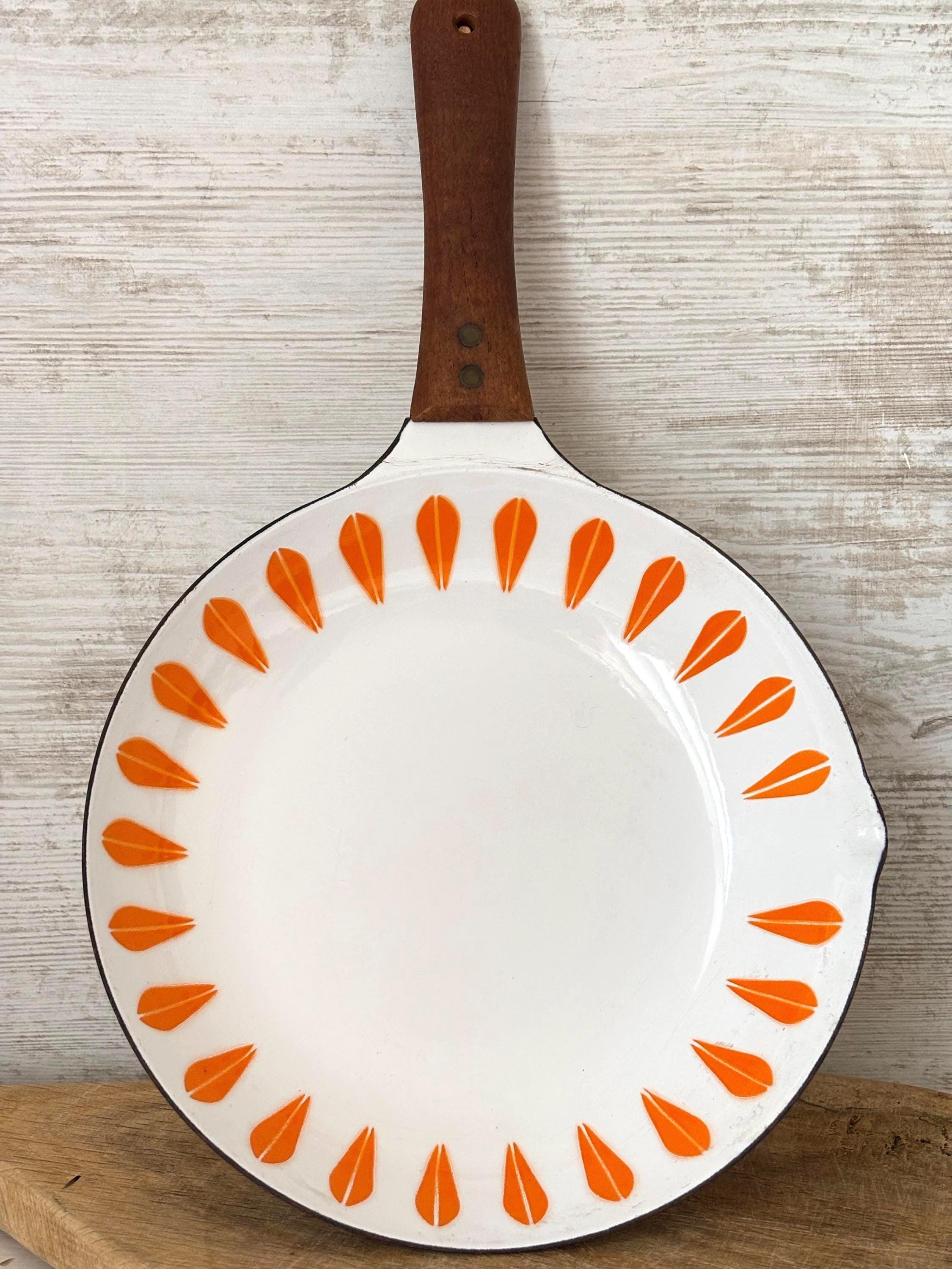 Vintage Cathrineholm Lotus Enamel Skillet: Bright Orange Mid Century Pan