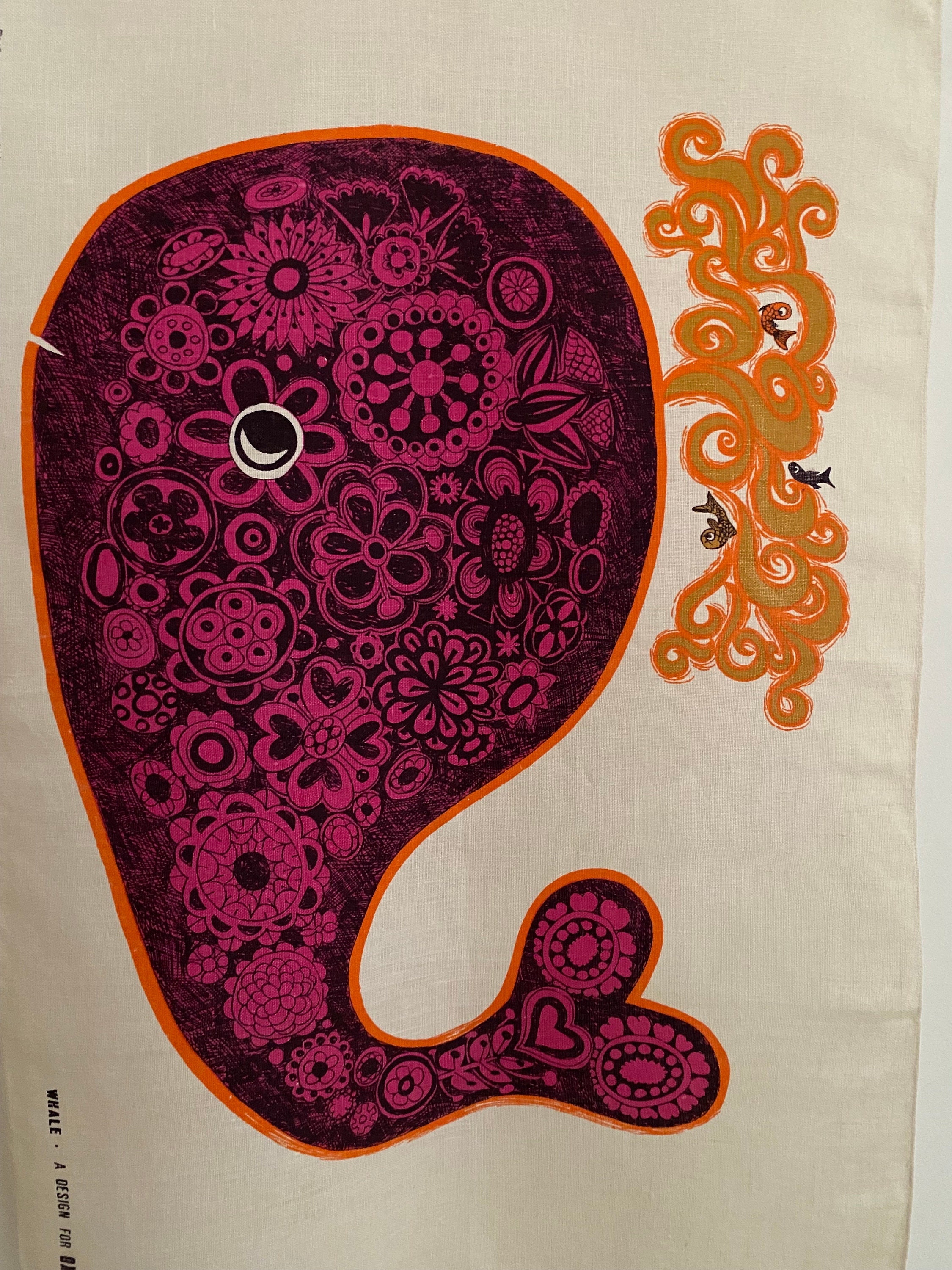 Vintage Belinda Lyon Linen Tea Towel: Pink Whale Wall Art - Etsy