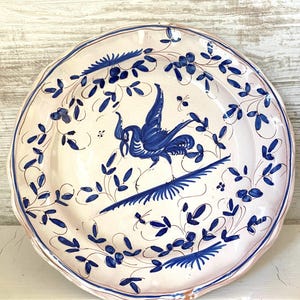 Antique Moustiers Faience Plate: Hand-Painted Blue Bird, French Provençal Pottery (24cm)