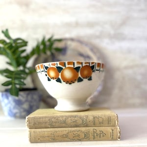 Antique Cafe au Lait Bowl, rare Orange design, lovely old french bowl with orange Transferware pattern. Charming Shabby French coffee bowl.
