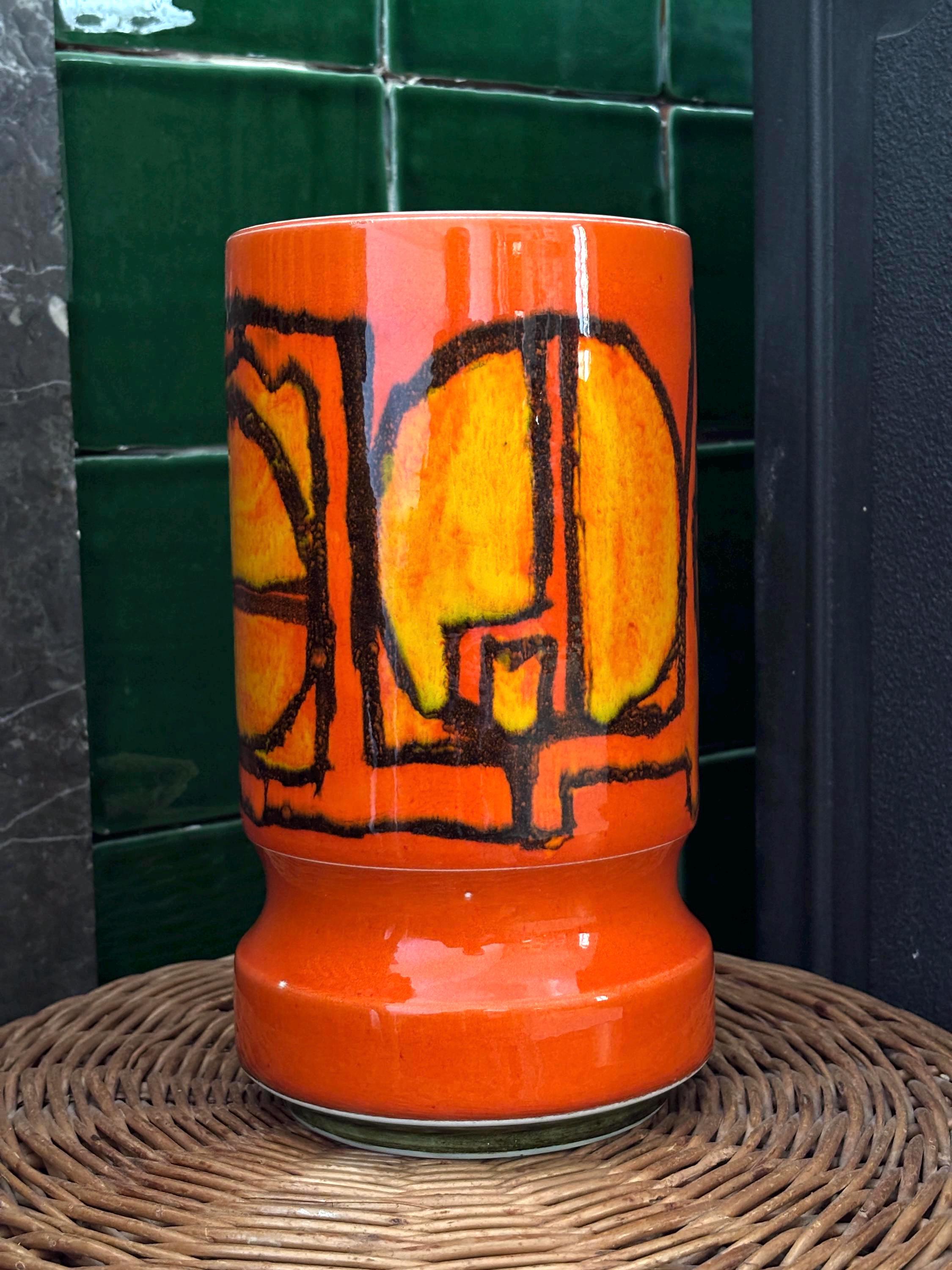 ヴィンテージ プール デルフィス トール花瓶、抽象的なオレンジと