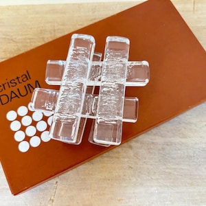 Vintage Daum France Crystal Knife Rest Set , Signed, Boxed, Brutalist Ice Texture ,Midcentury Modern French Art Glass