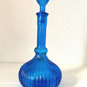 Magnificent 1960s Empoli/Italian -Genie Bottle - Vintage Empoli Italian Glass Genie Bottle, fabulous Blue genie bottle, rare colour