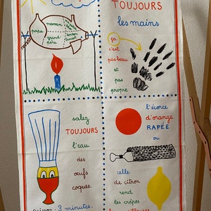 Theedoek met Frans vintage recept uit de jaren 70: Michel Oliver-illustratie