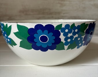 Vintage Finel Enamel Salad Bowl: Elisa Flower Power, Arabia Finland 70s Design