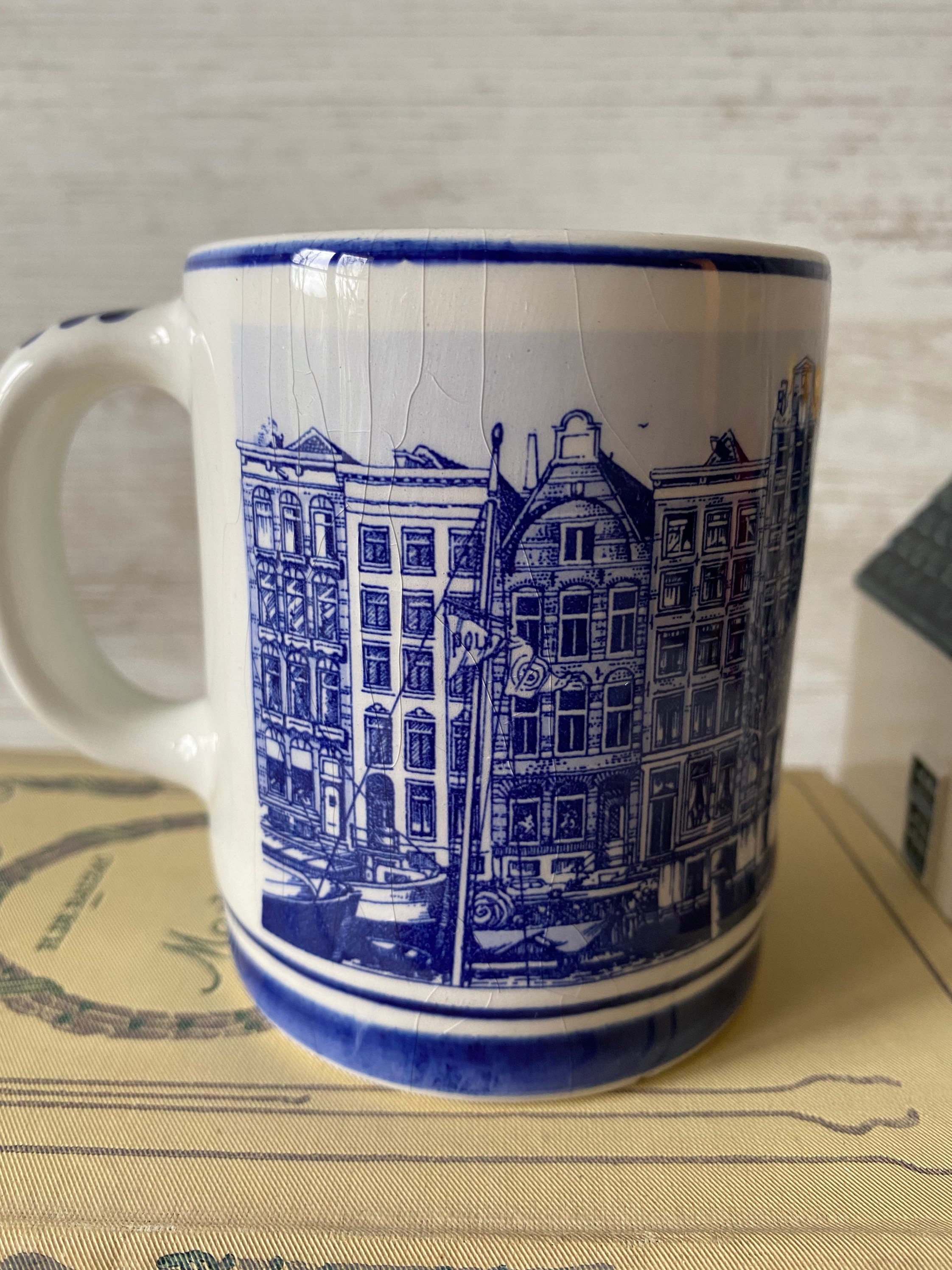 Mug en Céramique Vintage de Delft, Mettant Vedette Les Célèbres Maisons Du Canal d'amsterdam, Tasse 
