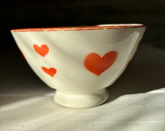 Vintage French Coffee bowl, Cafe au lait bowl, French Breakfast Bowl, Pretty Red Hearts on White Ceramic Bowl , Old French bowl Traditional