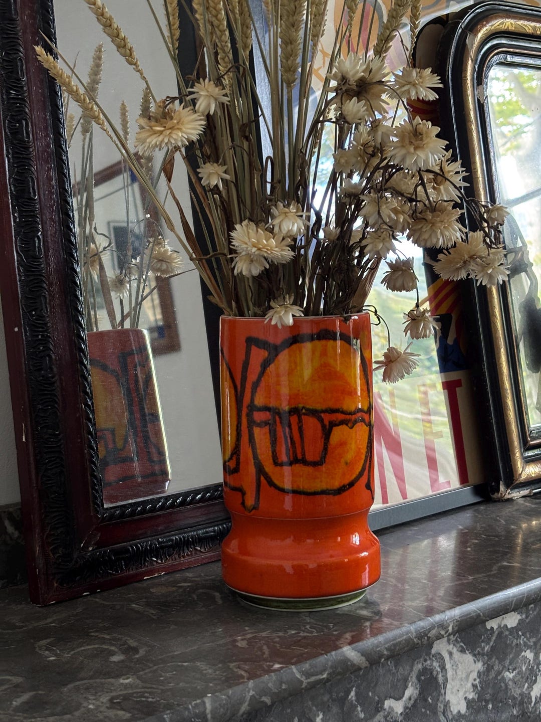 ヴィンテージ プール デルフィス トール花瓶、抽象的なオレンジと