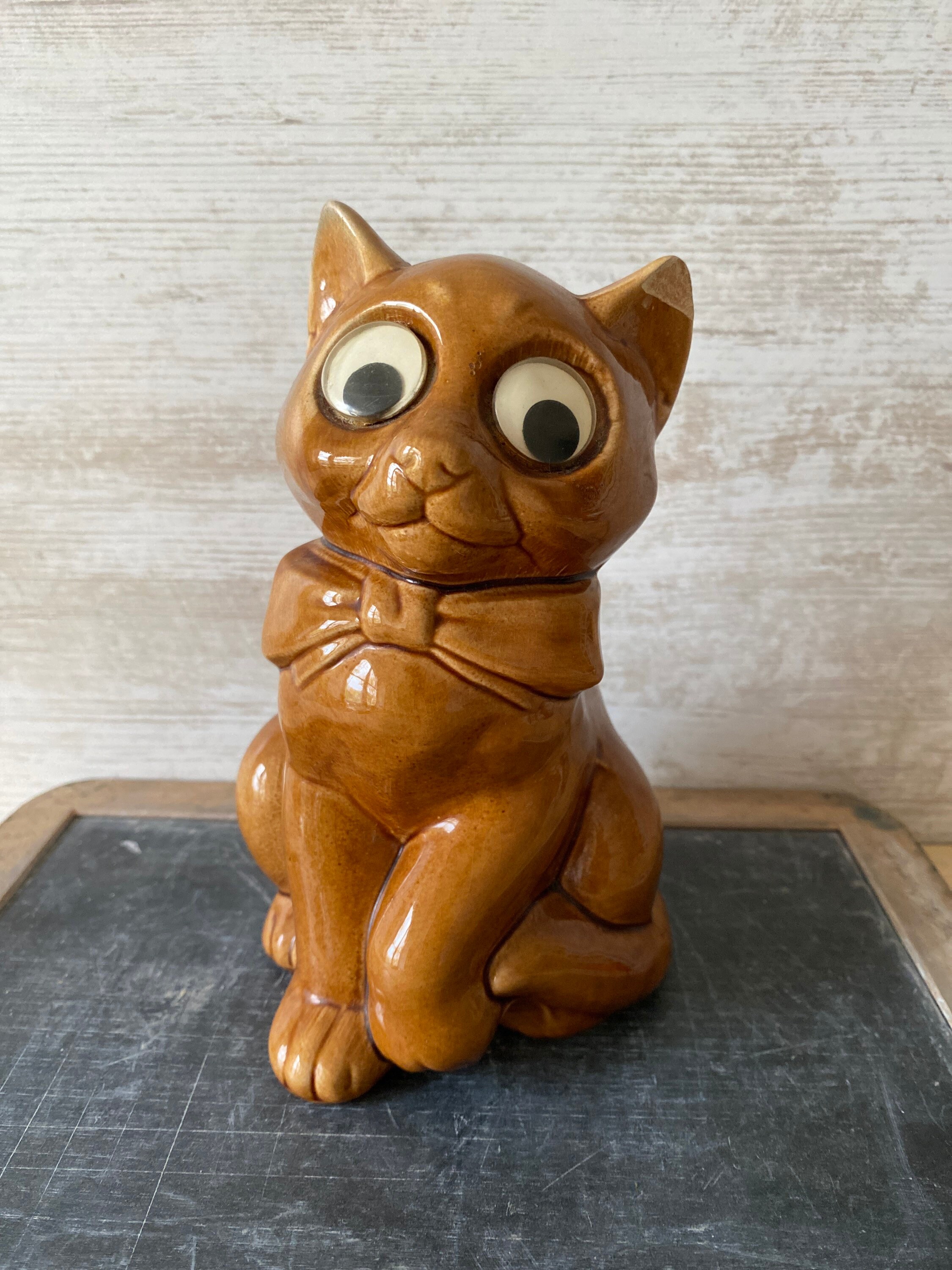 Charmante Banque de Pièces Monnaie en Céramique, Googlie Eyes Ceramic Cat Piggy Bank, Chat Céramique