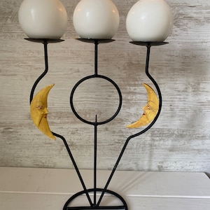 90s Celestial Candelabra Moon and Stars  boho  90s candle holders ,  Moon and stars  candelabra  , 90s Home decor, great patina