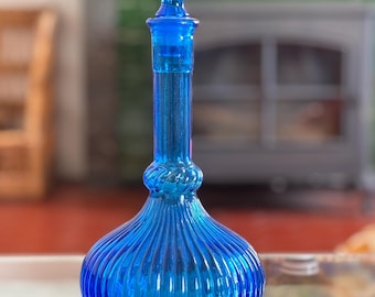 Vintage Empoli Genie Bottle: Italian Blue Glass Decanter, 1960s Decor