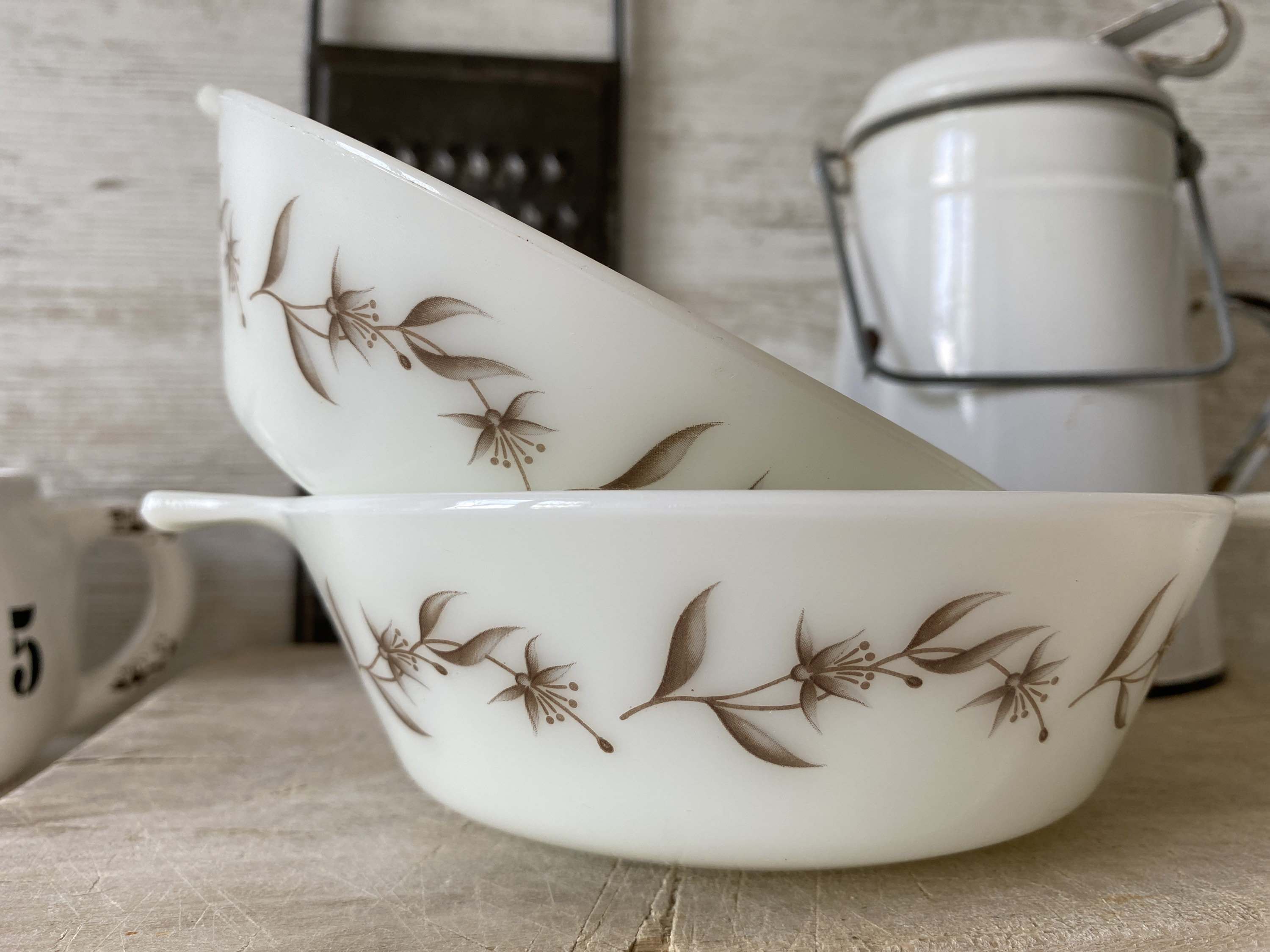 Paire Petit 1970S Jaj Pyrex Silver Birch Bowls Taille Usa 614 - Rare -British Pyrex, Belle Portion S