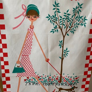 Fabulous Vintage Milvia Design Tea Towel, For Zucchi Italy , Wall Art , times of the day, at 12 I walk my dog,  Italian linen from 1970s