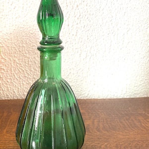 Fabulous Small 1960s Empoli/Italian, Genie Bottle Vintage Empoli Italian Glass Genie Bottle, Small green genie bottle, emerald colour