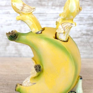Vintage SagaForm Fruit or Cheese knife set in Fruity Banana shape ,  Made in Sweden fruit knife set. 80s Kitsch fruity knife set.